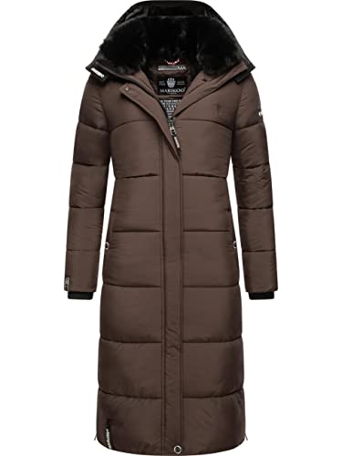 MARIKOO Damen Wintermantel Warmer Steppmantel lang mit Abnehmbarer Kapuze Reliziaa Dark Choco Gr. XXL von MARIKOO