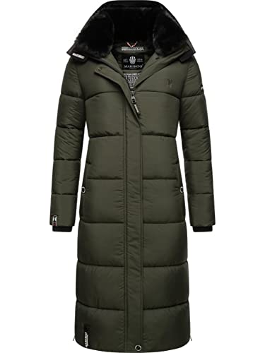 MARIKOO Damen Wintermantel Warmer Steppmantel lang mit Abnehmbarer Kapuze Reliziaa Dark Olive Gr. XXL von MARIKOO