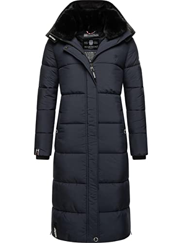 MARIKOO Damen Wintermantel Warmer Steppmantel lang mit Abnehmbarer Kapuze Reliziaa Navy Gr. XS von MARIKOO