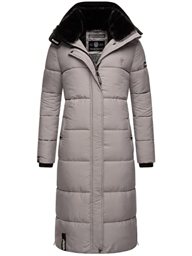 MARIKOO Damen Wintermantel Warmer Steppmantel lang mit Abnehmbarer Kapuze Reliziaa Zinc Grey Gr. M von MARIKOO