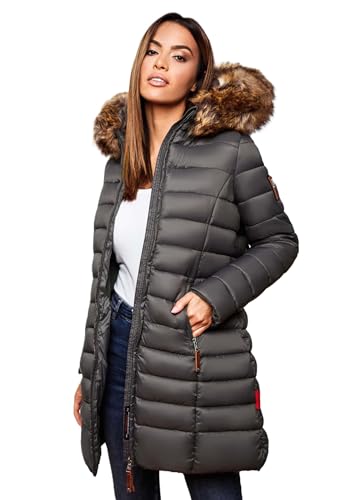 MARIKOO Damen Winter Übergangs Jacke Winterjacke Stepp Mantel gesteppt B647 [B647-Rosen-Anthrazit-Gr.3XL] von MARIKOO