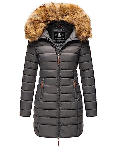 MARIKOO Damen Winter Übergangs Jacke Winterjacke Stepp Mantel gesteppt B647 [B647-Rosen-Anthrazit-Gr.M] von MARIKOO