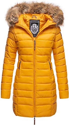 MARIKOO Damen Winter Übergangs Jacke Winterjacke Stepp Mantel gesteppt B647 [B647-Rosen-Gelb-Gr.S] von MARIKOO