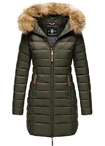 MARIKOO Damen Winter Übergangs Jacke Winterjacke Stepp Mantel gesteppt B647 [B647-Rosen-Grün-Gr.M] von MARIKOO