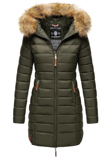 MARIKOO Damen Winter Übergangs Jacke Winterjacke Stepp Mantel gesteppt B647 [B647-Rosen-Grün-Gr.XL] von MARIKOO