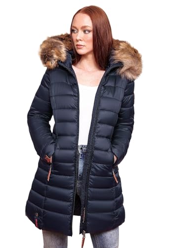 MARIKOO Damen Winter Übergangs Jacke Winterjacke Stepp Mantel gesteppt B647 [B647-Rosen-Navy-Gr.M] von MARIKOO