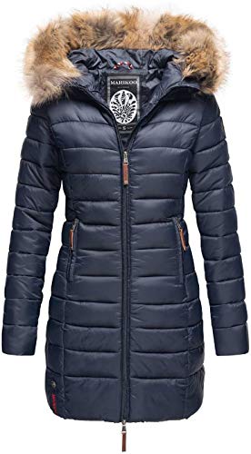 MARIKOO Damen Winter Übergangs Jacke Winterjacke Stepp Mantel gesteppt B647 [B647-Rosen-Navy-Gr.XL] von MARIKOO