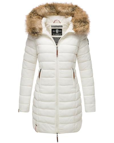 MARIKOO Damen Winter Übergangs Jacke Winterjacke Stepp Mantel gesteppt B647 [B647-Rosen-Offwhite-Gr.L] von MARIKOO