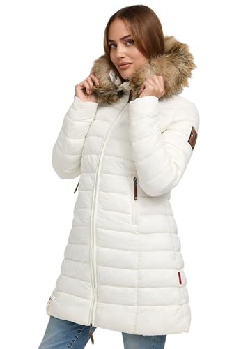 MARIKOO Damen Winter Übergangs Jacke Winterjacke Stepp Mantel gesteppt B647 [B647-Rosen-Offwhite-Gr.M] von MARIKOO