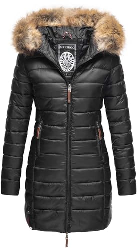 MARIKOO Damen Winter Übergangs Jacke Winterjacke Stepp Mantel gesteppt B647 [B647-Rosen-Schwarz-Gr.L] von MARIKOO