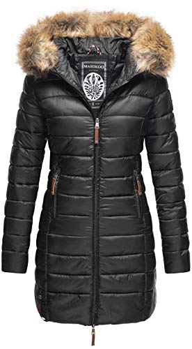 MARIKOO Damen Winter Übergangs Jacke Winterjacke Stepp Mantel gesteppt B647 [B647-Rosen-Schwarz-Gr.M] von MARIKOO