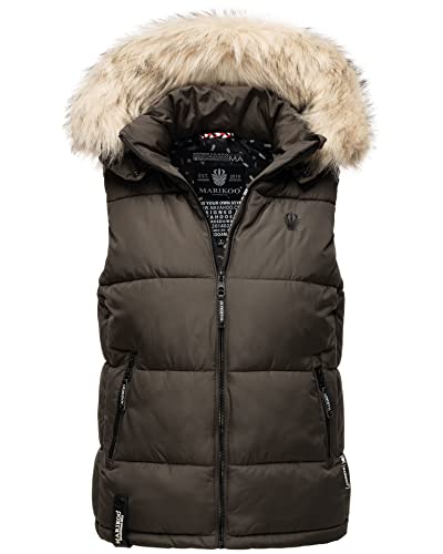 MARIKOO Damen Winter Weste Steppweste mit Kapuze und Fellkragen B896 [B896-Eisflöckchen-Anthrazit-Gr.XS] von MARIKOO