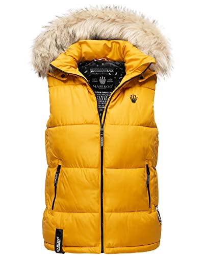 MARIKOO Damen Winter Weste Steppweste mit Kapuze und Fellkragen B896 [B896-Eisflöckchen-Gelb-Gr.XS] von MARIKOO