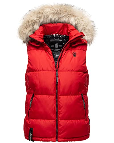 MARIKOO Damen Winter Weste Steppweste mit Kapuze und Fellkragen B896 [B896-Eisflöckchen-Rot-Gr.L] von MARIKOO