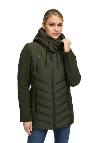 MARIKOO Damen Winterjacke (XS-3XL) - Softshell, mit abnehmbarer Kapuze, Steppung - N103 - DarkOlive Größe XXL - Gr.XXL von MARIKOO