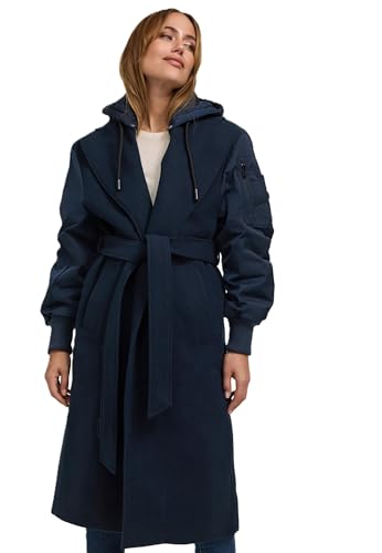 MARIKOO Damen Winterjacke (XS-3XL) - Wickelmantel, Taillierungsband, Kapuze über Knöpfe abnehmbar, Warme Jacke Frauen - N016 (XS, Navy) von MARIKOO