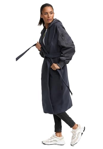 MARIKOO Damen Winterjacke (XS-3XL) - Wickelmantel, Taillierungsband, Kapuze über Knöpfe abnehmbar, Warme Jacke Frauen - N016 (XXL, Anthrazit) von MARIKOO