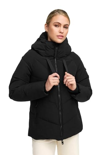 MARIKOO Damen Winterjacke (XS-3XL) - gesteppt, mit fest integrierter Kapuze, 4 Taschen - N078 - Schwarz Größe S - Gr.S von MARIKOO