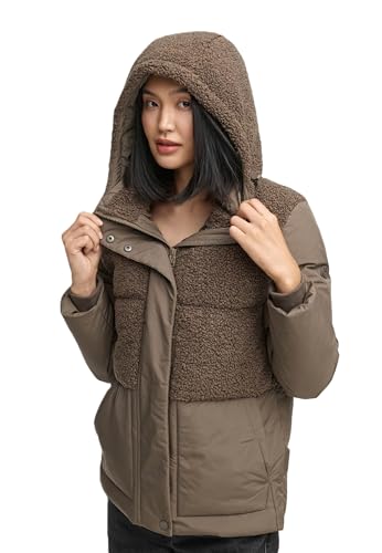 MARIKOO Damen Winterjacke (XS-3XL) - mit Teddyfleece und fester Kapuze - N095 - StoneBrown Größe L - Gr.L von MARIKOO