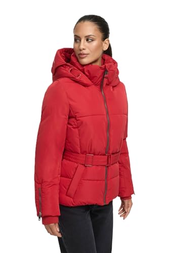 MARIKOO Damen Winterjacke (XS-XXL) - gesteppt, mit Kapuze, Taillengürtel - N055 - DeepRed Größe M - Gr.M von MARIKOO