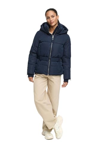 MARIKOO Damen Winterjacke (XS-XXL) - gesteppt, mit Kapuze, Taillengürtel - N055 - Navy Größe S - Gr.S von MARIKOO