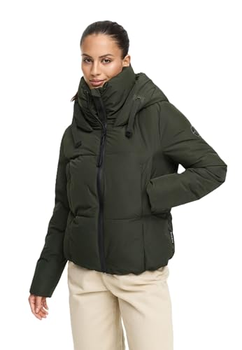 MARIKOO Damen Winterjacke (XS-XXL) - gesteppt, mit Kapuze, innen Fleecefutter - N086 - DarkOlive Größe S - Gr.S von MARIKOO