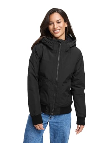 MARIKOO Damen Winterjacke (XS-XXL) - winddicht, wasserdicht, mit Kapuze, weiches Fleecefutter - N084 - Schwarz Größe L - Gr.L von MARIKOO