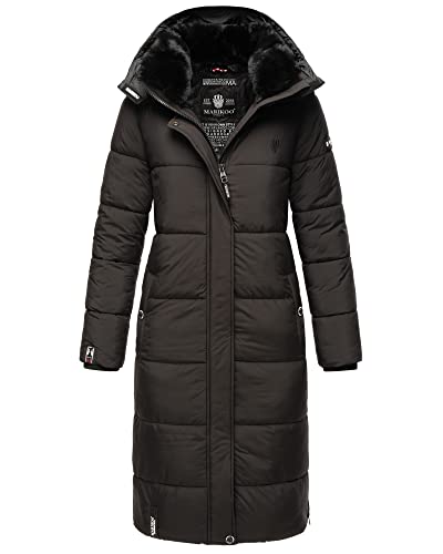 MARIKOO Damen Winterjacke Parka Stepp Mantel Kunstfell gefüttert Kapuze Reliziaa Schwarz 40 - L von MARIKOO