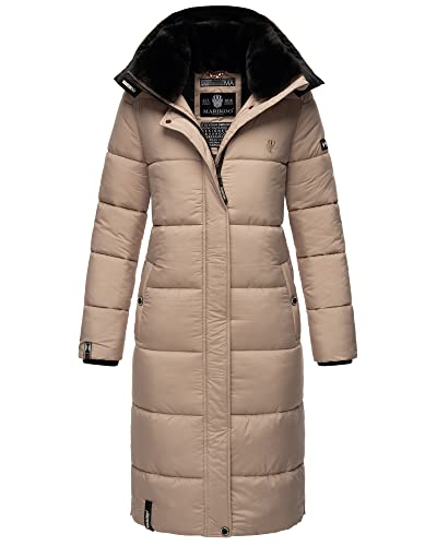 MARIKOO Damen Winterjacke Parka Stepp Mantel Kunstfell gefüttert Kapuze Reliziaa Taupe 34 - XS von MARIKOO