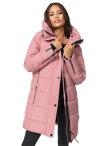 MARIKOO Damen Winterjacke Stepp Winter Jacke Übergang Steppjacke lang warm Kapuze B987 [B987-Karumik-Dark-Rose-Gr.L] von MARIKOO