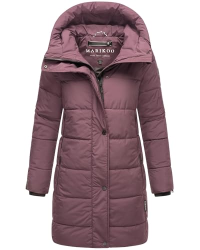 MARIKOO Damen Winterjacke Stepp Winter Jacke Übergang Steppjacke lang warm Kapuze B987 [B987-Karumik-Dusty-Plum-Gr.M] von MARIKOO