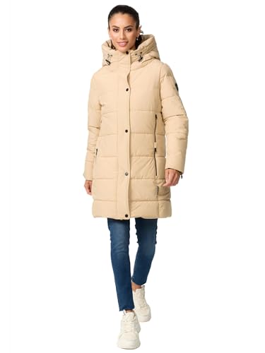 MARIKOO Damen Winterjacke Stepp Winter Jacke Übergang Steppjacke lang warm Kapuze B987 [B987-Karumik-Sand-Gr.L] von MARIKOO