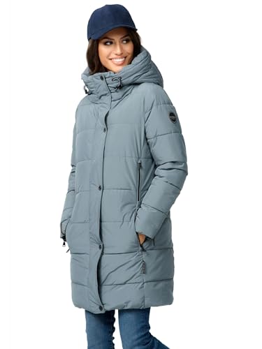 MARIKOO Damen Winterjacke Stepp Winter Jacke Übergang Steppjacke lang warm Kapuze B987 [B987-Karumik-Storm-Blue-Gr.L] von MARIKOO