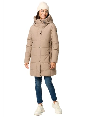 MARIKOO Damen Winterjacke Stepp Winter Jacke Übergang Steppjacke lang warm Kapuze B987 [B987-Karumik-Taupe-Grey-Gr.XXL] von MARIKOO