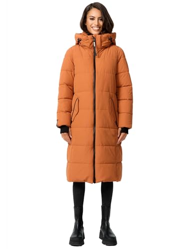 MARIKOO Damen Winterjacke Stepp Winter Jacke gesteppt lang warm Kapuze B989 [B989-Zurar-Cinnamon-Gr.L] von MARIKOO