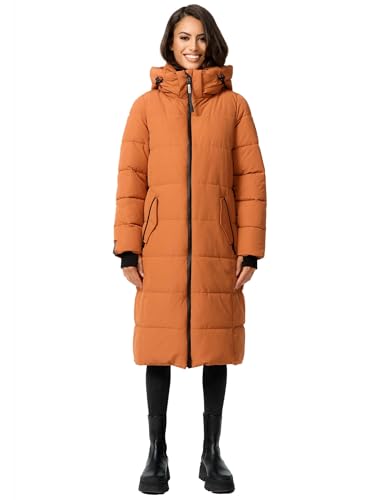 MARIKOO Damen Winterjacke Stepp Winter Jacke gesteppt lang warm Kapuze B989 [B989-Zurar-Cinnamon-Gr.XS] von MARIKOO