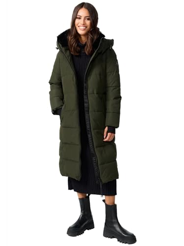 MARIKOO Damen Winterjacke Stepp Winter Jacke gesteppt lang warm Kapuze B989 [B989-Zurar-Dark-Olive-Gr.XL] von MARIKOO