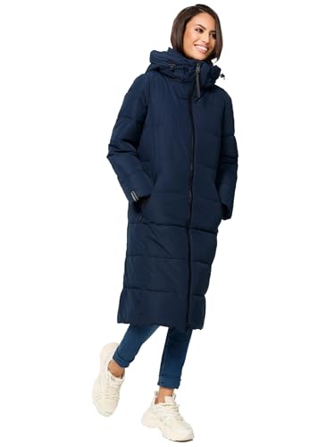 MARIKOO Damen Winterjacke Stepp Winter Jacke gesteppt lang warm Kapuze B989 [B989-Zurar-Navy-Gr.XS] von MARIKOO