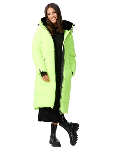 Damen Winterjacke Stepp Winter Jacke gesteppt lang warm Kapuze B989 [B989-Zurar-Neon-Green-Gr.S] von MARIKOO