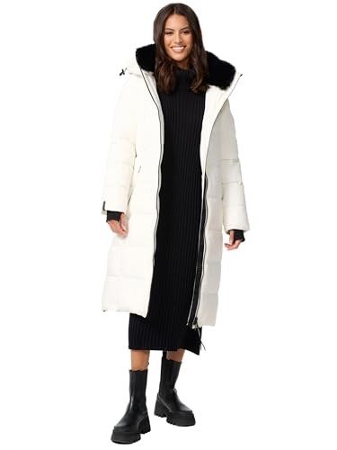 MARIKOO Damen Winterjacke Stepp Winter Jacke gesteppt lang warm Kapuze B989 [B989-Zurar-Offwhite-Gr.L] von MARIKOO