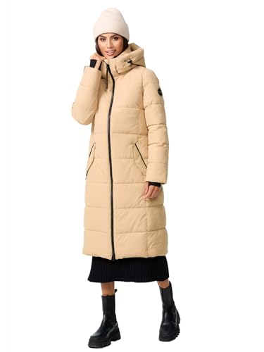 MARIKOO Damen Winterjacke Stepp Winter Jacke gesteppt lang warm Kapuze B989 [B989-Zurar-Sand-Gr.M] von MARIKOO