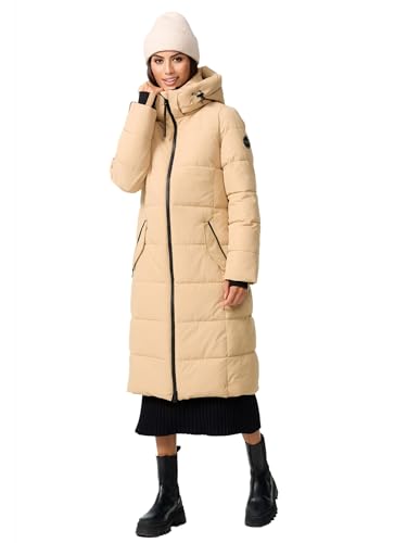MARIKOO Damen Winterjacke Stepp Winter Jacke gesteppt lang warm Kapuze B989 [B989-Zurar-Sand-Gr.S] von MARIKOO