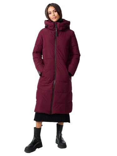 MARIKOO Damen Winterjacke Stepp Winter Jacke gesteppt lang warm Kapuze B989 [B989-Zurar-Wine-Gr.S] von MARIKOO