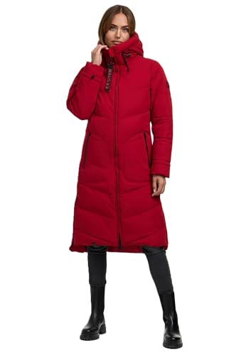 MARIKOO Damen Winterjacke Stepp Winter Jacke gesteppter Wintermantel warm lang Mantel B949 [B949-Benik-Deep-Red-Gr.S] von MARIKOO