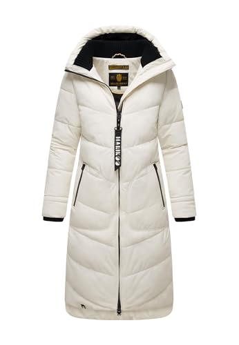 MARIKOO Damen Winterjacke Stepp Winter Jacke gesteppter Wintermantel warm lang Mantel B949 [B949-Benik-Offwhite-Gr.L] von MARIKOO
