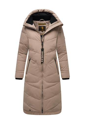 MARIKOO Damen Winterjacke Stepp Winter Jacke gesteppter Wintermantel warm lang Mantel B949 [B949-Benik-Taupe-Grey-Gr.L] von MARIKOO