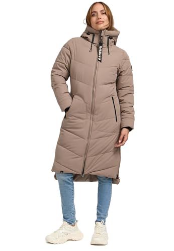 MARIKOO Damen Winterjacke Stepp Winter Jacke gesteppter Wintermantel warm lang Mantel B949 [B949-Benik-Taupe-Grey-Gr.M] von MARIKOO