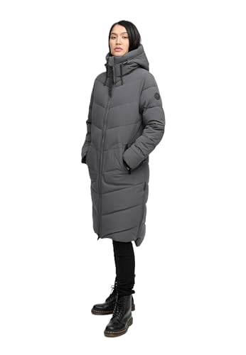 MARIKOO Damen Winterjacke Stepp Winter Jacke gesteppter Wintermantel warm lang Mantel [B949-Benik-Anthrazit-Gr.3XL] von MARIKOO