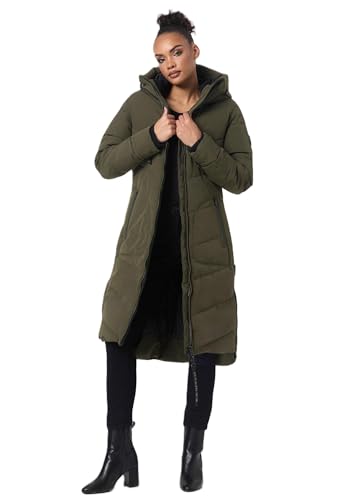MARIKOO Damen Winterjacke Stepp Winter Jacke gesteppter Wintermantel warm lang Mantel [B949-Benik-Dark-Olive-Gr.M] von MARIKOO