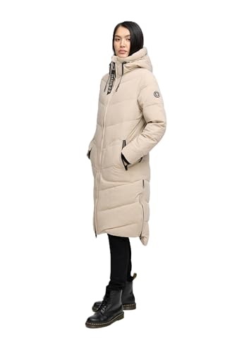 MARIKOO Damen Winterjacke Stepp Winter Jacke gesteppter Wintermantel warm lang Mantel [B949-Benik-Light-Taupe-Gr.L] von MARIKOO